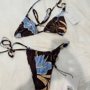 Chic Brown and Blue Floral Bikini Set